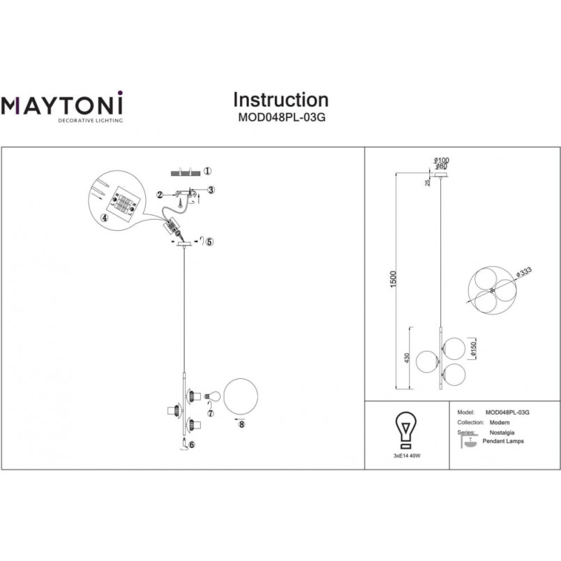 Lampa Wisząca Maytoni Nostalgia III | Biały/Złoty/Czarny