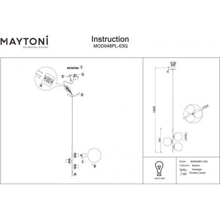 Lampa Wisząca Maytoni Nostalgia III | Biały/Złoty/Czarny