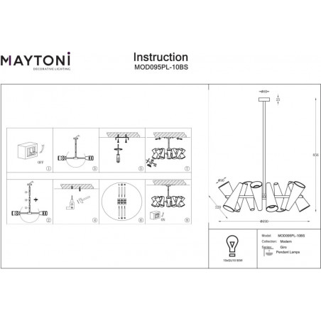Lampa Sufitowa Mosiężna Giro Maytoni | 69cm, 10x GU10