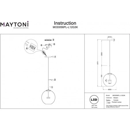 Lampa szklana Cometa Maytoni | Designerska kula LED 35cm