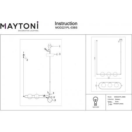 Lampa wisząca Erich Maytoni | 3 szklane kule, biały/mosiądz