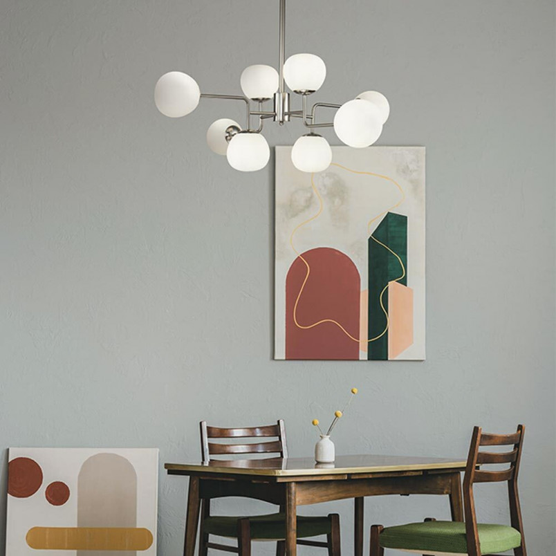 Lampa wisząca Erich Maytoni | 8 szklanych kul, biały/nikiel