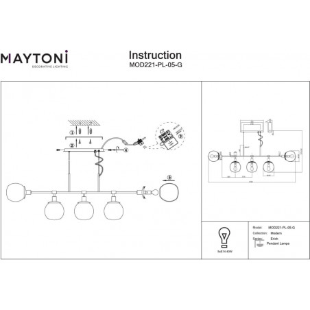 Lampa wisząca Erich Maytoni - 5 kulek, biały szkło | Sklep z lampami