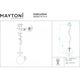 Lampa wisząca Erich Maytoni - szklana kula, biały kolor