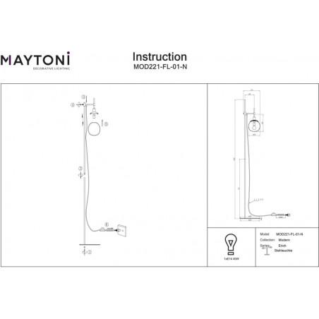 Lampa podłogowa Erich - szklana kula, biały klosz | Maytoni