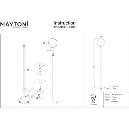 Lampa podłogowa kula biało-mosiężna Maytoni Ring 155cm - Odkryj elegancję!