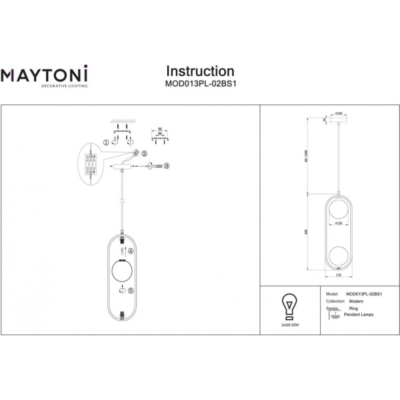 Lampa wisząca Ring II Maytoni - 2 szkła, biało-mosiężna | Sklep z lampami