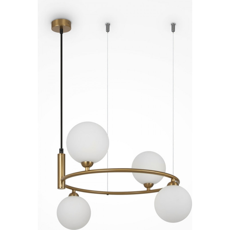 Lampa wisząca Ring IV Maytoni: Szklane kule, biel i mosiądz