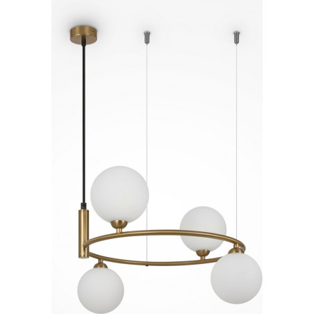 Lampa wisząca Ring IV Maytoni: Szklane kule, biel i mosiądz