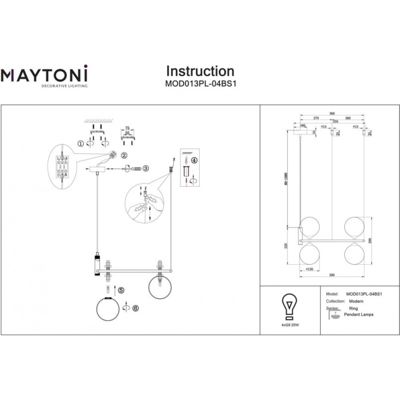Lampa wisząca Ring IV Maytoni: Szklane kule, biel i mosiądz