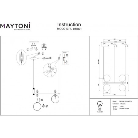 Lampa wisząca Ring IV Maytoni: Szklane kule, biel i mosiądz