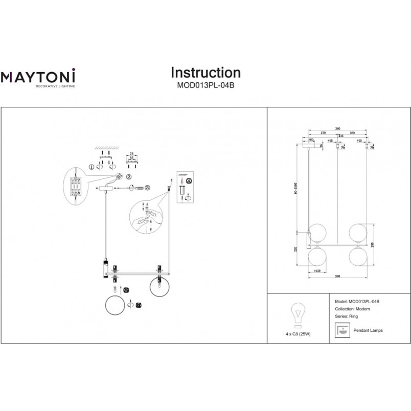 Lampa wisząca Ring IV Maytoni | Biało-czarna, szklane kule