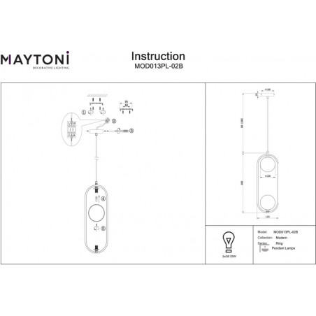 Lampa wisząca Maytoni Ring II: 2 kule, biało-czarna - Kup teraz!
