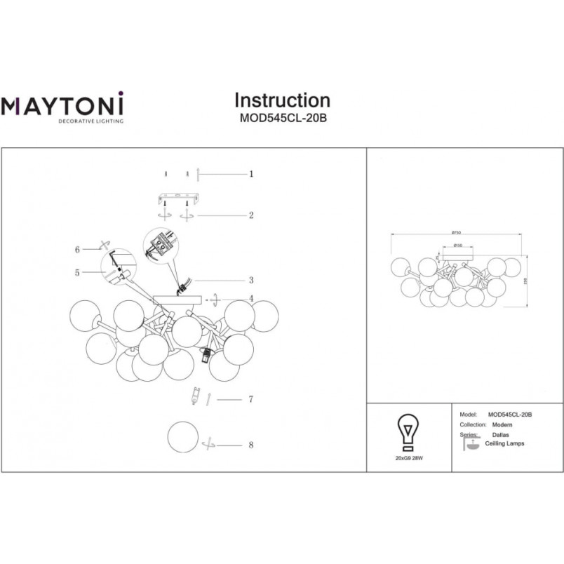 Plafon szklany Dallas Maytoni | 20 kulek, dymione szkło