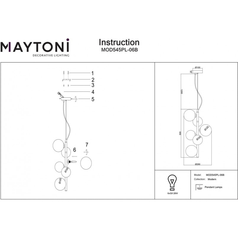 Lampa wisząca Dallas Maytoni - 6 szklanych kul, szkło dymione