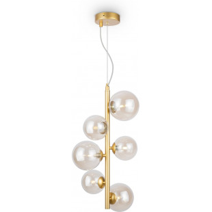 Lampa wisząca Dallas Maytoni: 6 bursztynowych kul, złota podstawa