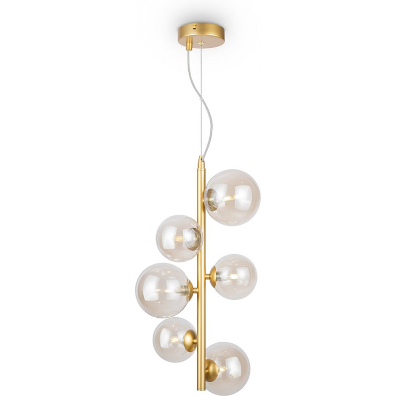 Lampa wisząca Dallas Maytoni: 6 bursztynowych kul, złota podstawa