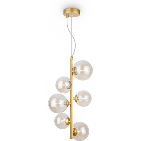 Lampa wisząca Dallas Maytoni: 6 bursztynowych kul, złota podstawa