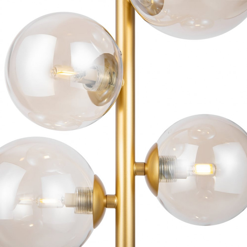 Lampa wisząca Dallas Maytoni: 6 bursztynowych kul, złota podstawa