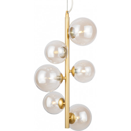 Lampa wisząca Dallas Maytoni: 6 bursztynowych kul, złota podstawa