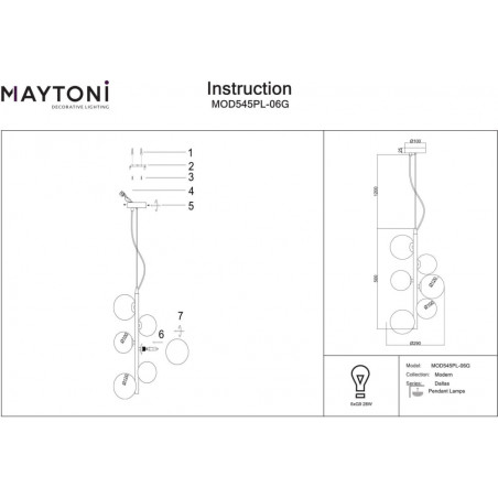 Lampa wisząca Dallas Maytoni: 6 bursztynowych kul, złota podstawa