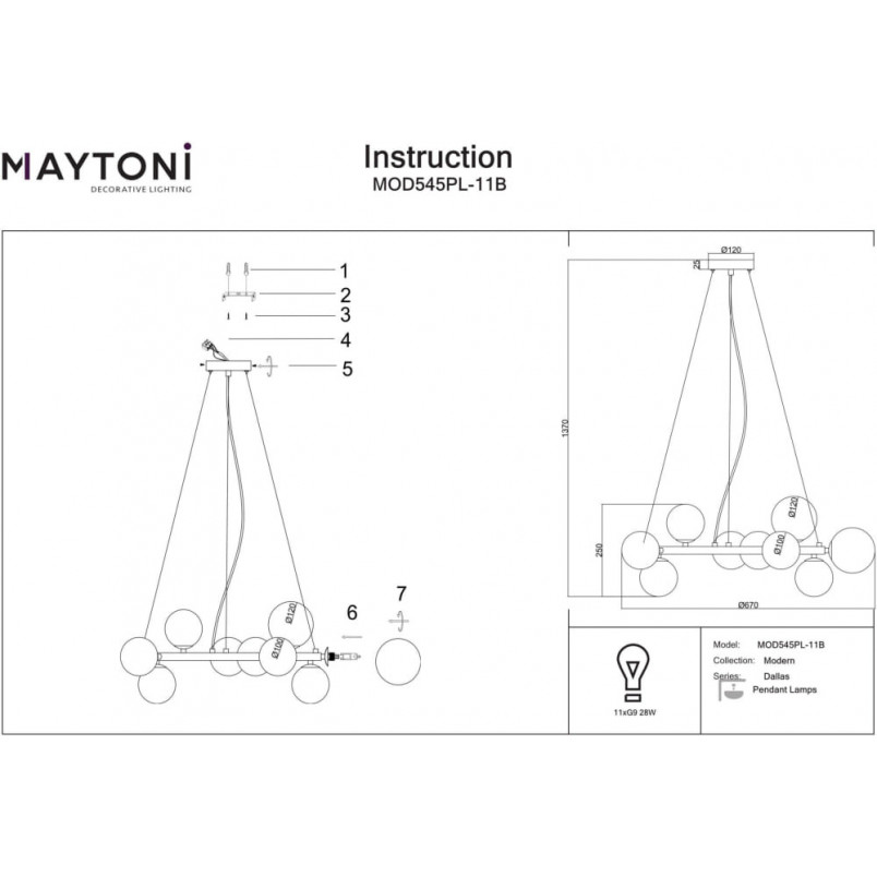 Lampa wisząca Maytoni Dallas - 11 kulek, szkło dymione | Sklep z lampami