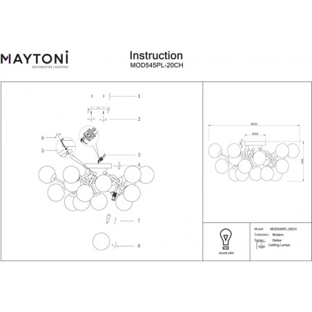 Plafon Dallas Maytoni: 20 szklanych kul, dymione szkło | Lampa sufitowa