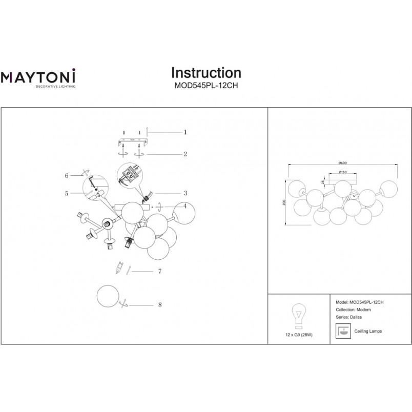 Plafon Dallas Maytoni - 12 szklanych kul, dymione szkło | Sklep z Lampami