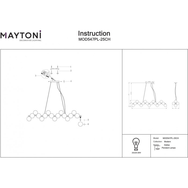 Lampa wisząca Dallas Maytoni: Szklane kule dymione, 123,5cm