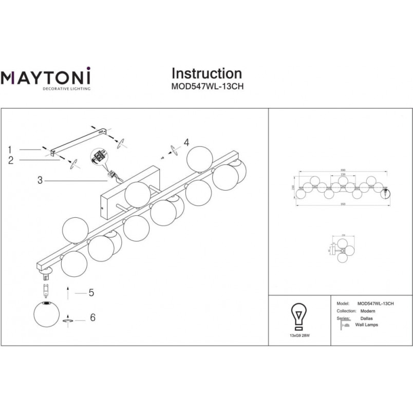 Kinkiet Dallas Maytoni - 13 kulek, dymione szkło | Oświetlenie