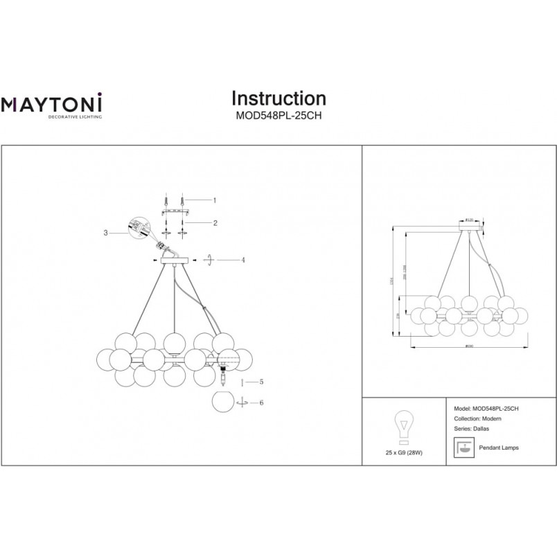 Lampa wisząca Dallas XXV Maytoni - szkło dymione, chrom