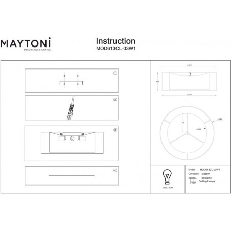 Plafon Bergamo Maytoni: Biały, Materiałowy, E27 - Sklep z Lampami