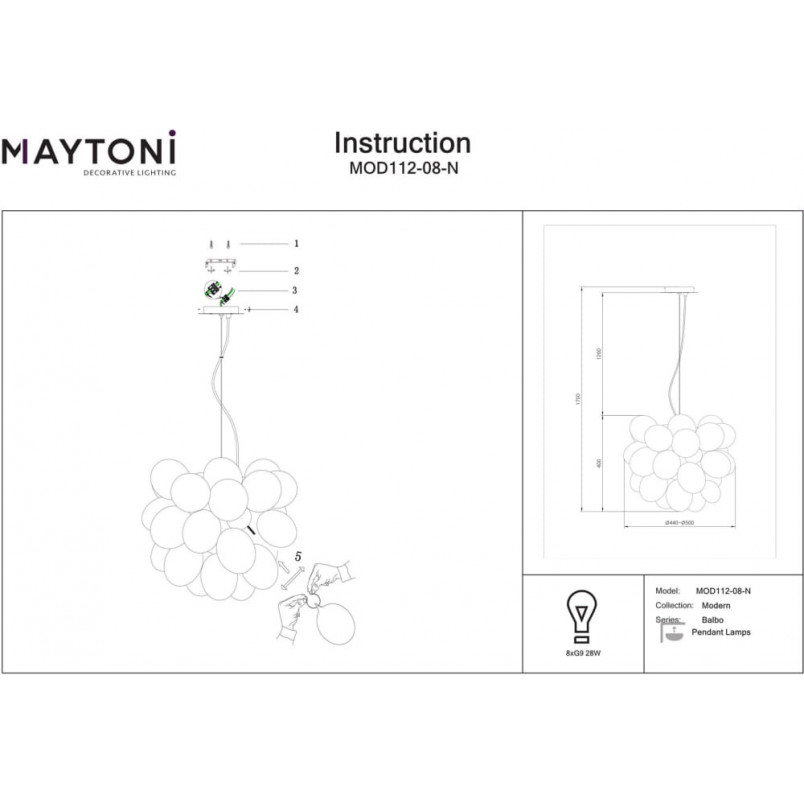 Lampa wisząca Balbo Maytoni | Szkło dymione, nikiel | Kup online
