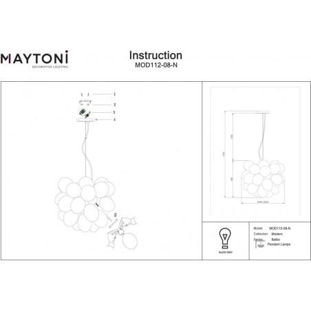 Lampa wisząca Balbo Maytoni | Szkło dymione, nikiel | Kup online