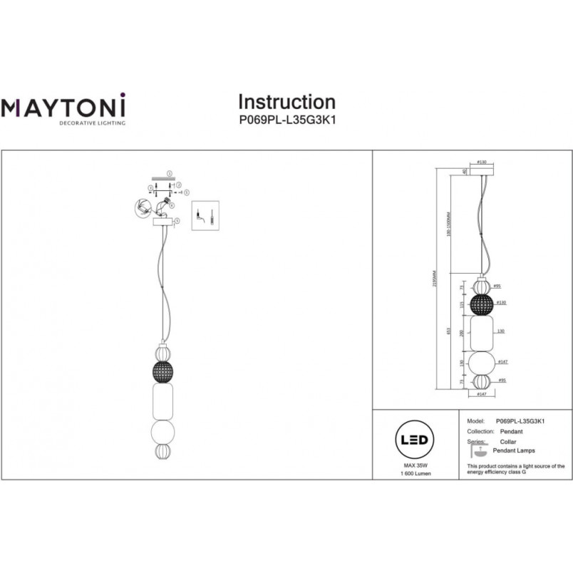 Lampa wisząca Maytoni Collar LED - Glamour, szkło, chrom