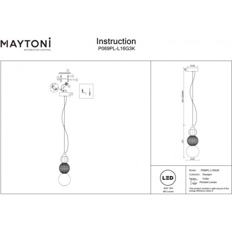 Lampa wisząca Maytoni Collar II - Szklane kule, złoto i biały