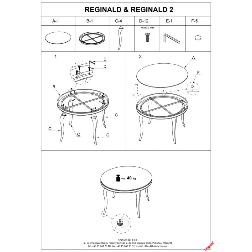Stół szklany Reginald Halmar: Elegancja i styl | 120cm