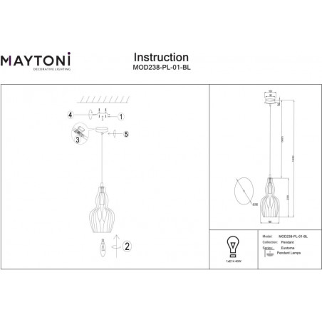 Lampa wisząca niebieska Eustoma Maytoni - Szkło, Retro