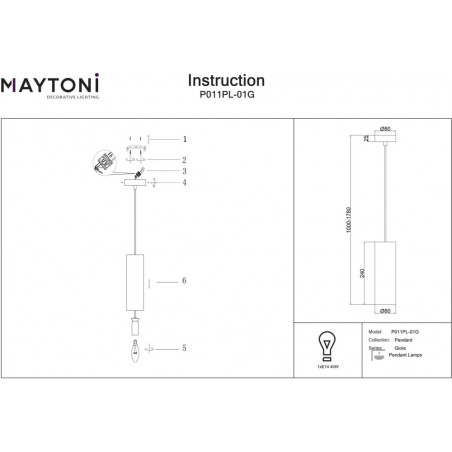 Lampa wisząca Gioia Maytoni - Złota tuba szklana | Sklep z lampami