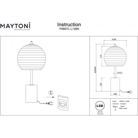 Lampa stołowa Mystic - Maytoni | Szkło, Modern, Czarna