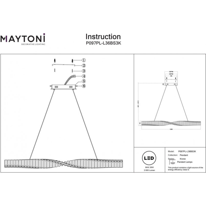 Lampa wisząca kryształowa Krone Maytoni | 120cm, Mosiądz