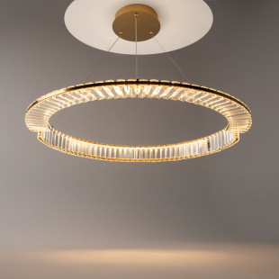 Lampa wisząca kryształowa okrągła Krone LED 80,5cm przeźroczysty / mosiądz Maytoni