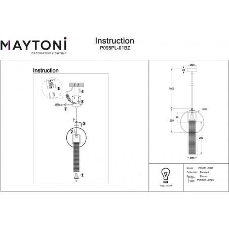 Lampa wisząca Flusso Maytoni | Szkło, Mosiądz, 20cm