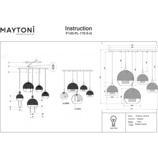 Lampa wisząca Maytoni Fermi V: Złote kule z kryształkami | Ekskluzywny design