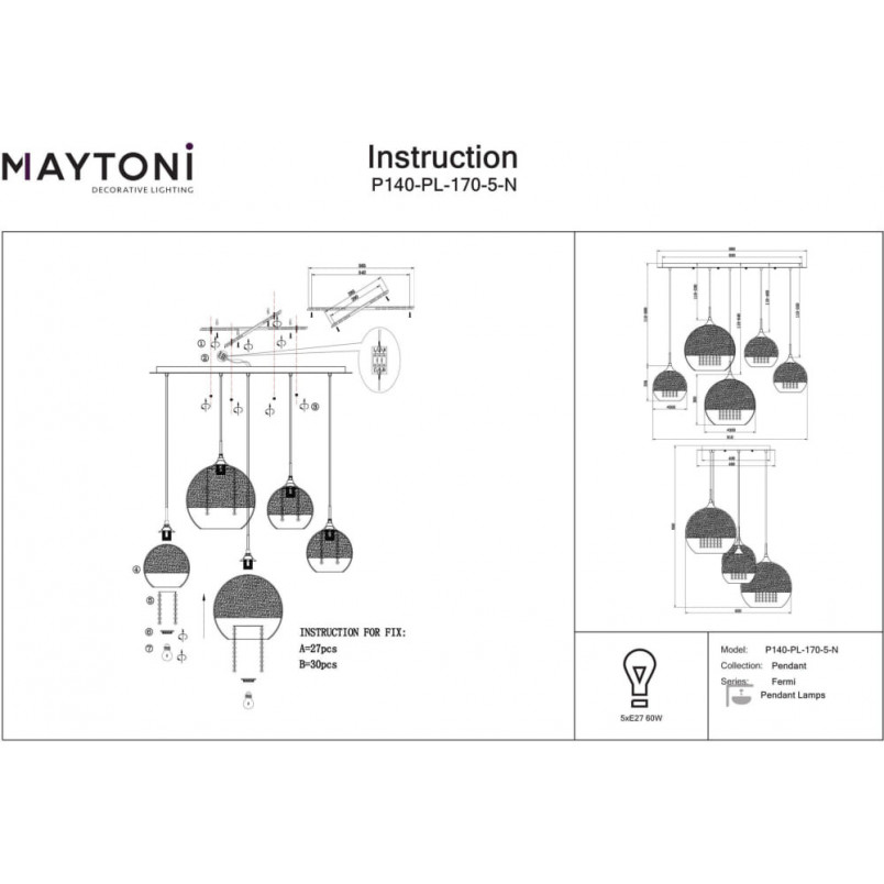 Lampa wisząca Maytoni Fermi V - szklane kule, glamour | Kup teraz!