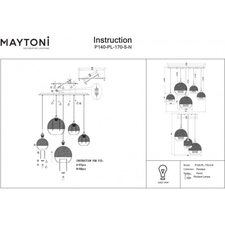 Lampa wisząca Maytoni Fermi V - szklane kule, glamour | Kup teraz!