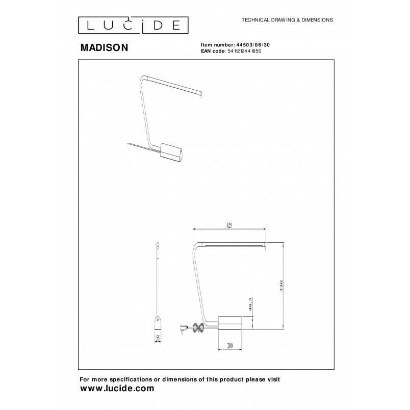 Lampa Biurkowa Madison LED Czarna | Lucide - Nowoczesny Design