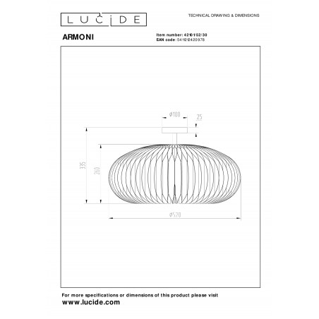 Plafon dekoracyjny Armoni czarny Lucide | 52cm | Kup online