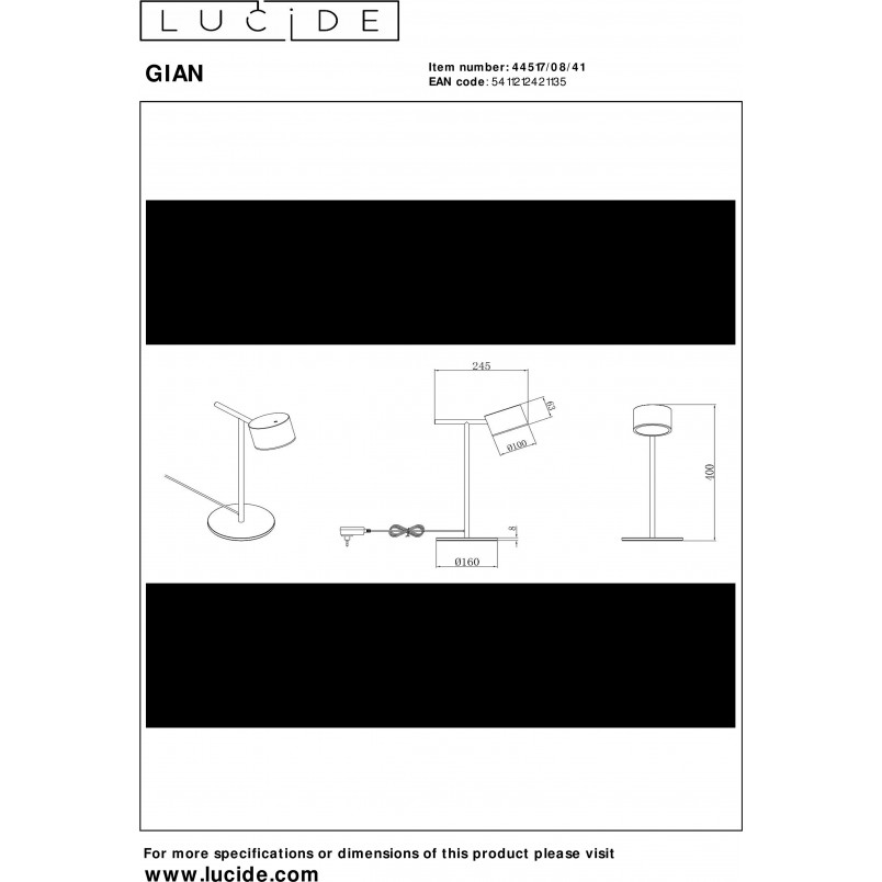 Lampa biurkowa LED Gian - Lucide | Ściemniacz, Taupe