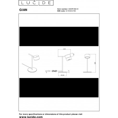 Lampa biurkowa LED Gian - Lucide | Ściemniacz, Taupe